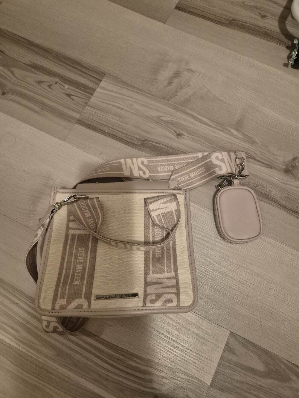 Steve Madden Pale Blush Logo-Striped Crossbody with Detachable Pouch